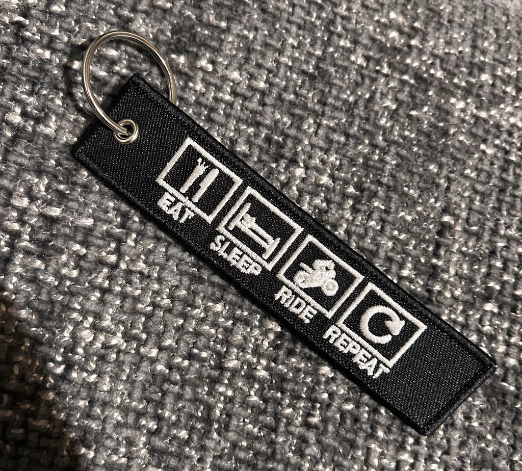 Eat Sleep Ride Repeat Jet Tag Keyring