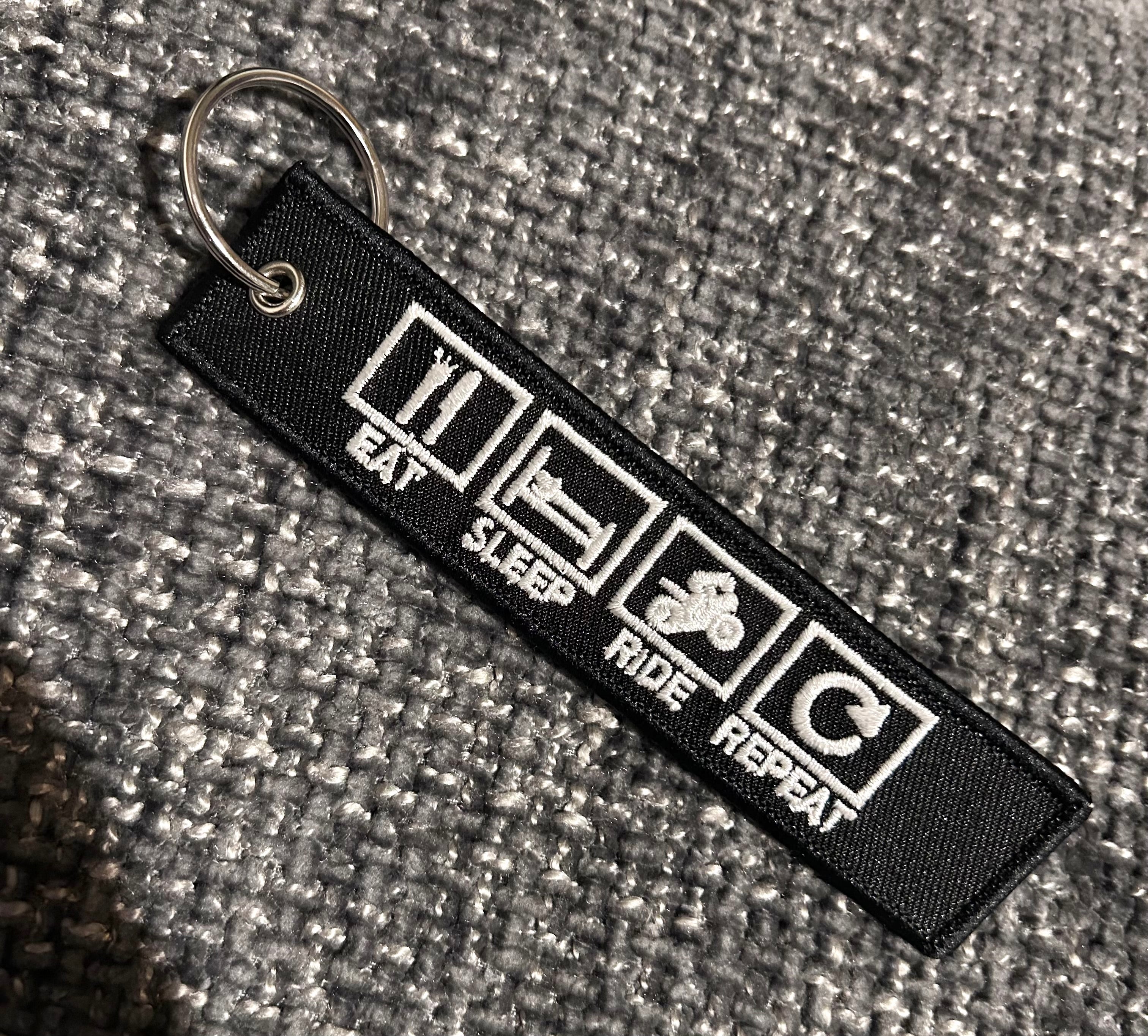 Eat Sleep Ride Repeat Jet Tag Keyring